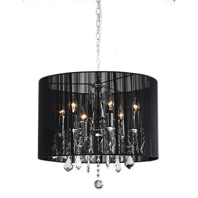 LIGHT, Hanging Chandelier - Black Organza 5 light, 50cmD (wired)